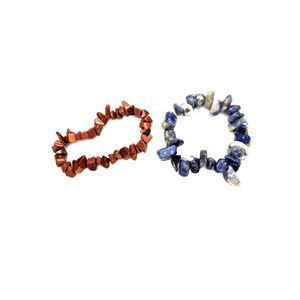 2 Semi Precious Gemstone Chip Bracelet Sodalite Goldstone Stretch Metaphysical
